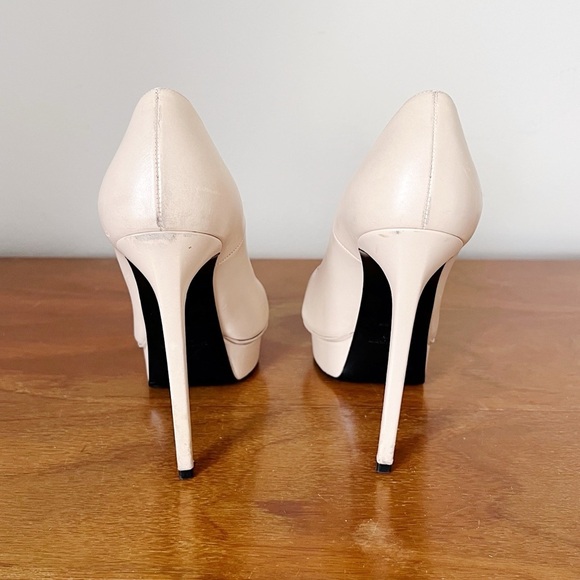 SAINT LAURENT • Janis 105 Cap-Toe Platform Pump two tone beige nude black heels - Picture 7 of 14